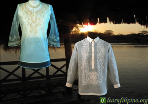 barong tagalog and nipa hut, philippines