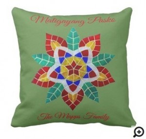 Maligayang Pasko "green Parol" theme Throw Pillow
