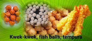 Philippines Street Foods - Kwek-Kwek, Fish balls, tempura